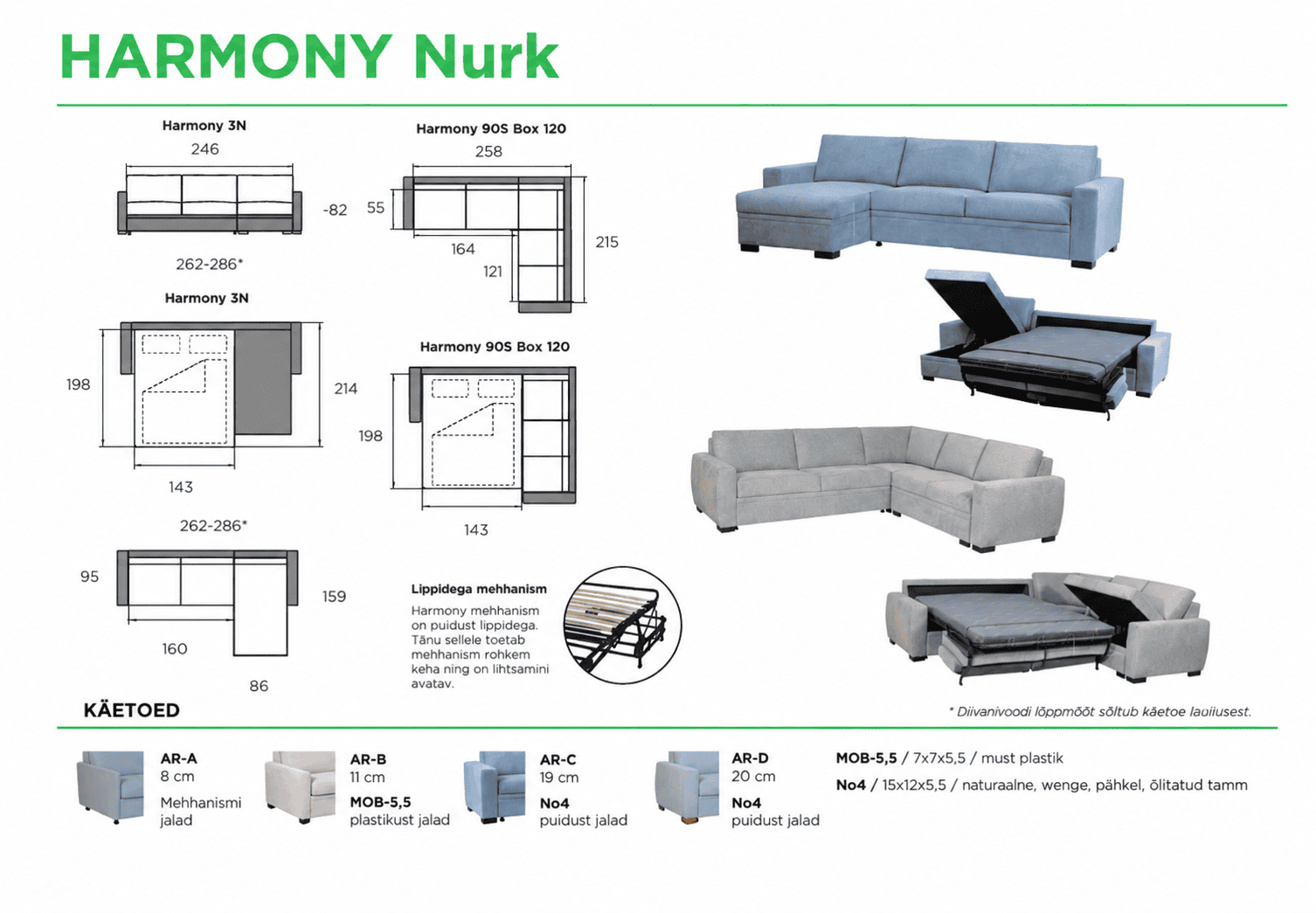 HARMONY Nurk diivani tooteleht